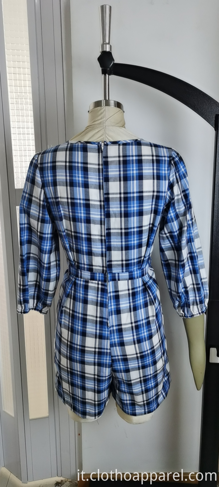 Blue Plaid Jumpsuit For Summer Fashion Ladies